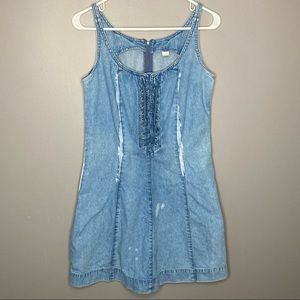 Vintage Lace-Up Bleach Distressed Cotton Denim Dress